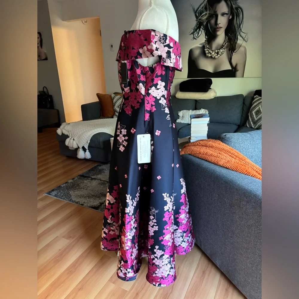 Adrianna Papell Navy and Pink Floral Dress - Picture 4 of 7
